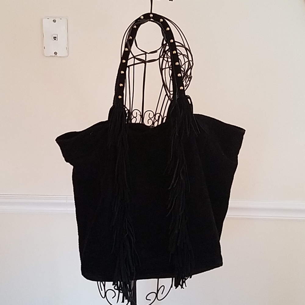 Black Fringe Shoulder Tote Bag - Stylish Everyday Carry